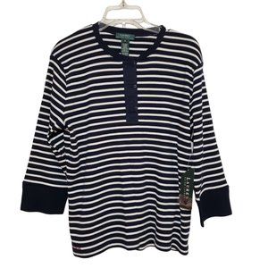 VTG Lauren Ralph Lauren Women's Large Navy/White Stripe 3/4 Sleeve Sweater  New